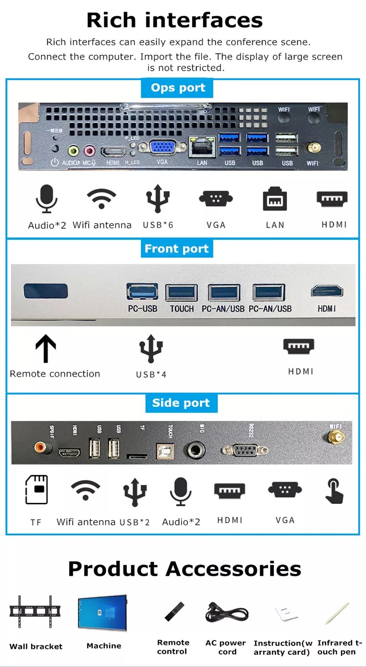 98 Inch CE RoHS Approved Education All in One PC 4K LCD Infrared/IR/Capacitive/Resistive/Pcap Touch Screen Intelligent Panel Interactive Smart Board