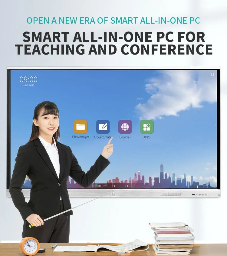 75 Inch Wall Mount Capacitive or IR Touch Screen Remote Video Meeting Digital Interactive Whiteboard Smart Board for School