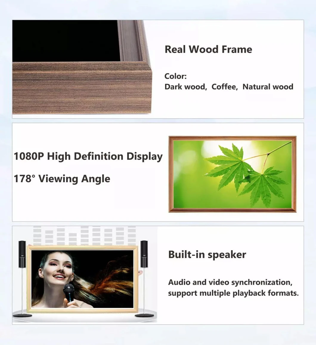 Custom OEM Wholesale Large Size 32 Inch Nft Art Oil Picture 4K Display Video Screen Wood WiFi APP Android Digital Photo Frame