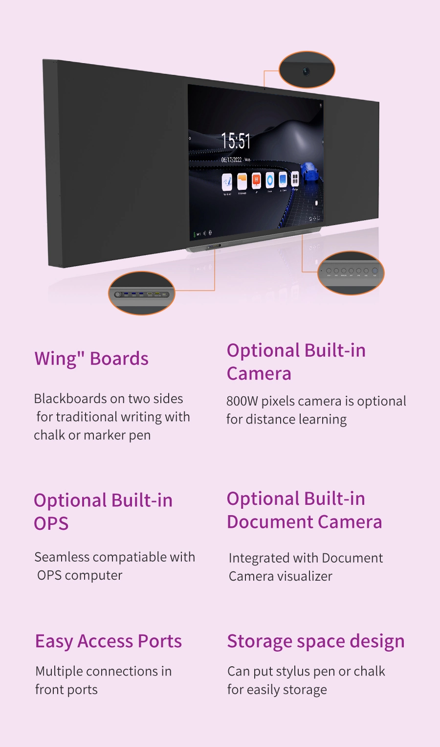 75 Inch Supplies School Office Interactive Nano Blackboard 4K UHD Smart Board Whiteboard