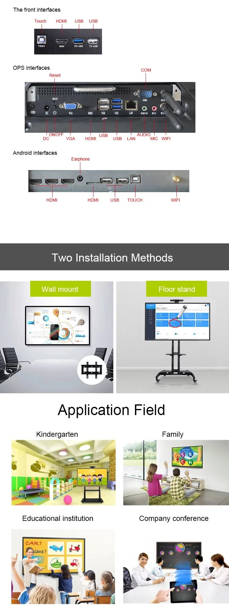 65 75 86 98 Inch Interactive Pen Dual Touch Smart Interactive Interactive Whiteboard LCD Displays Digital Whiteboard